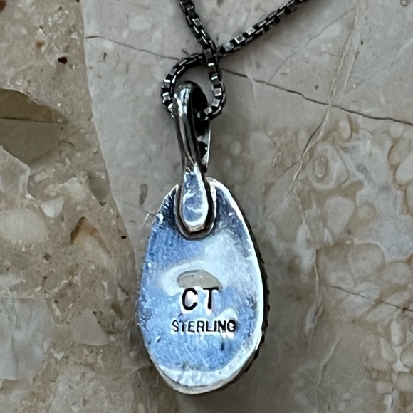 VTG Turquoise Sterling Silver Teardrop Handmade Necklace Signed CT - Picture 5 of 8